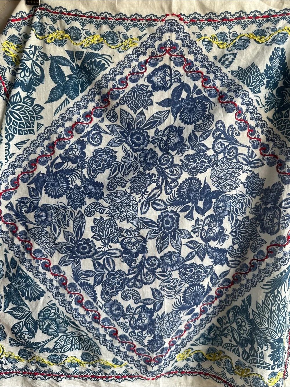 Boho Bandana Scarf Embroidered Floral Joie Cottagecore Folk 21x21